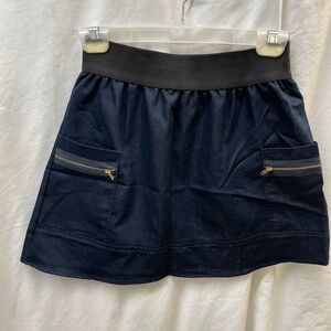 French atmosphere Black denim Mini Skirt with Gold Zipper accents ladies sz M